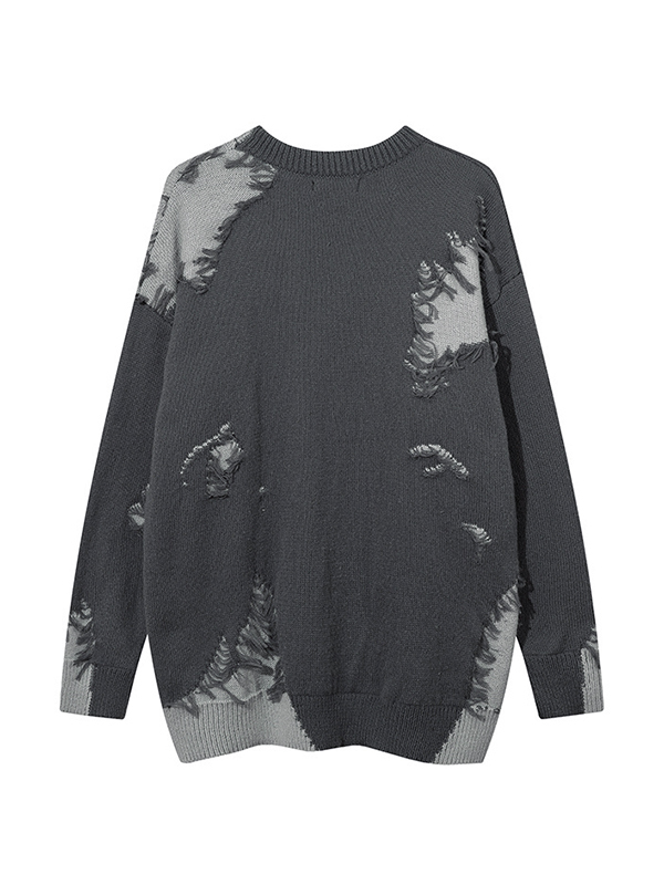 Men’s Irregular Contrast Color Splice Frayed Design Sweater