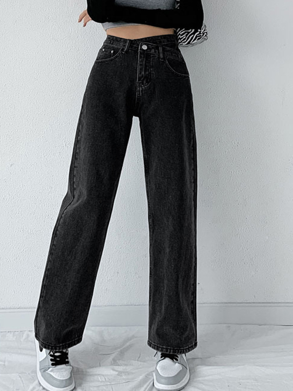 Vintage Crossover Waist High Rise Boyfriend Jeans