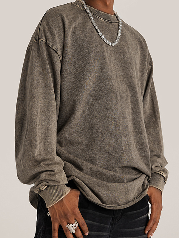Men’s Solid Color Washed Distressed Thin Sweatshirt