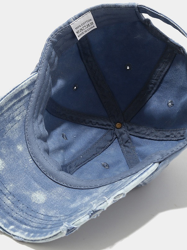 Wash Distressed Denim Ripped Baseball Cap