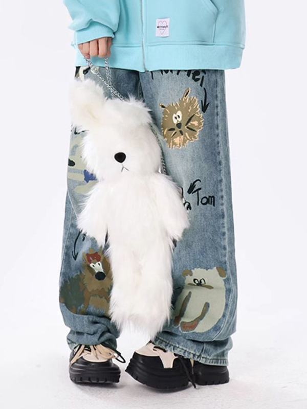 Graffiti Print American High Waist Loose Jeans Boyfriend Jeans