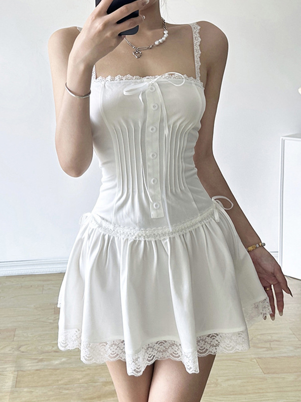 French Lace One-Piece Neckline Mini Dresses