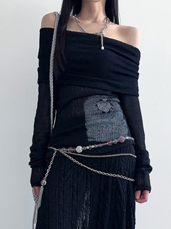 One-Shoulder Cuffs Slimming Slimming Long Sleeve