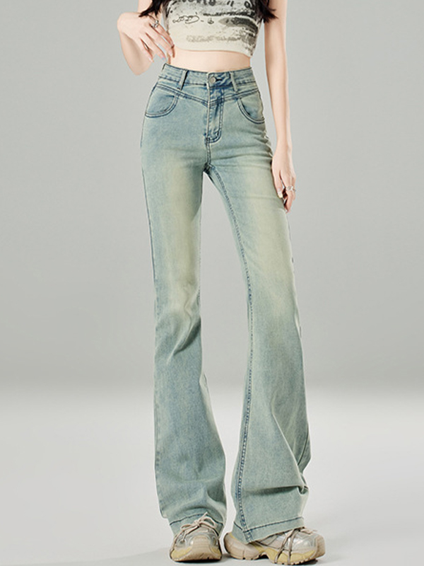 High Waist Retro Design Flare Jeans