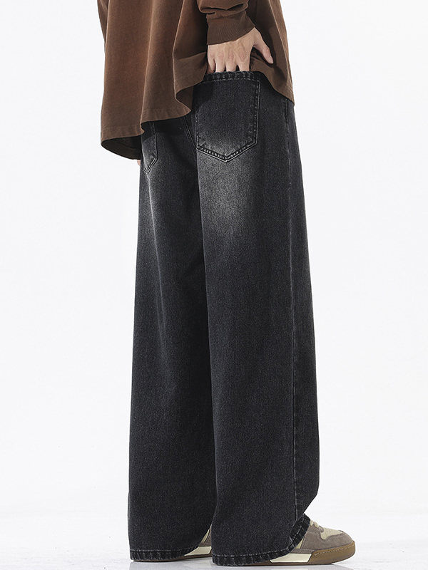 American Trendy Semi-Elastic Waist Loose Jeans