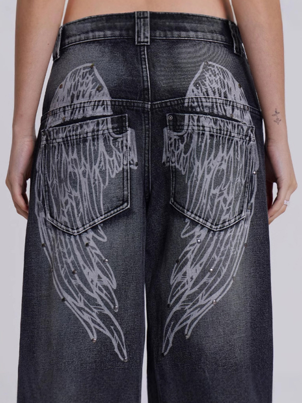 Gradient Wing Print Boyfriend Jeans