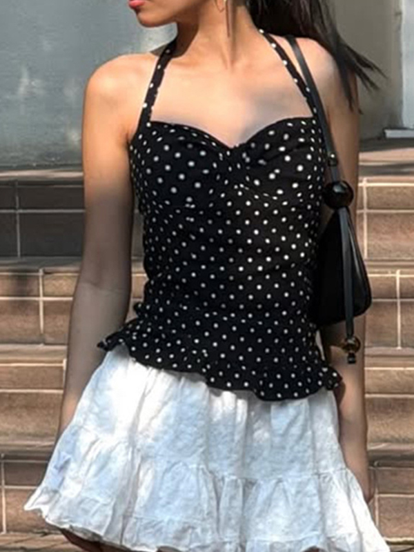 Busty V-Neck Reveals Collarbone Halter Vest