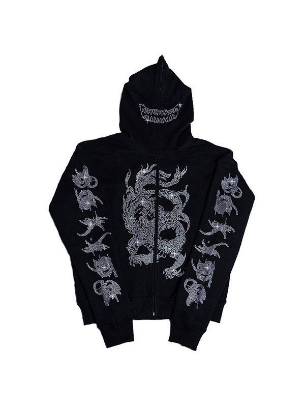 Men’s Rhinestone Detail Zip Up Hoodie