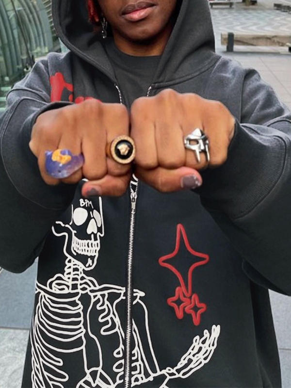 Men’s Letter Skull Graphic Zip Up Hoodie