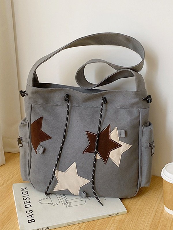 Contrasting Star Print Canvas Bag