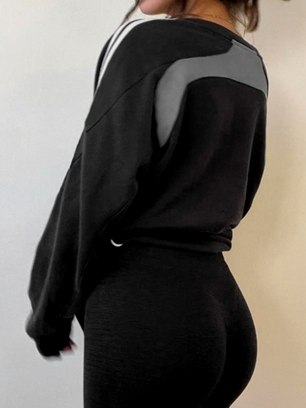 Preppy Contrast Color Splice Sweatshirt-2