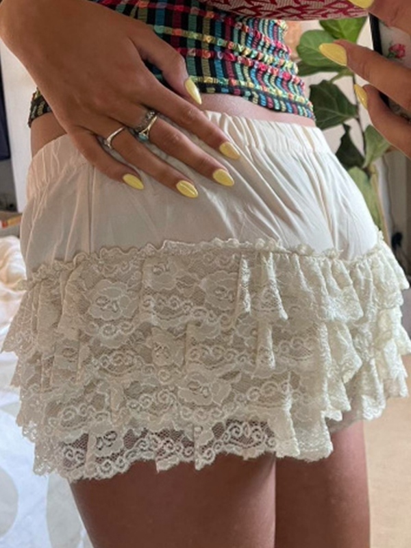 Lace Splice Tiered Shorts