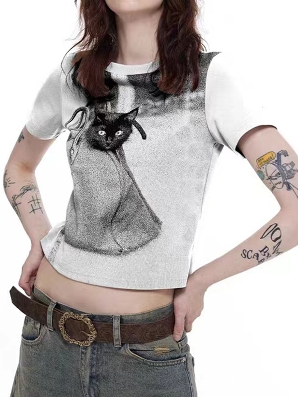 Cat Print Short Sleeve Tee