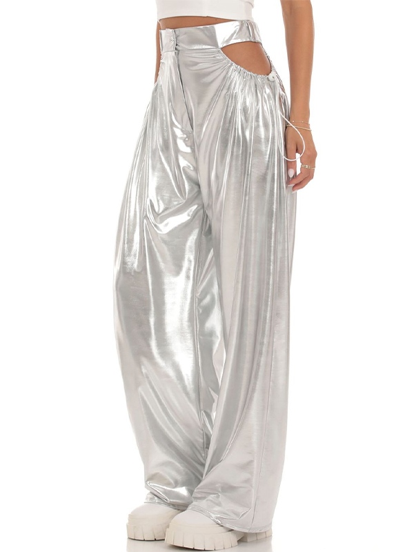 Metallic Cutout Drawstring Wide Leg Pants