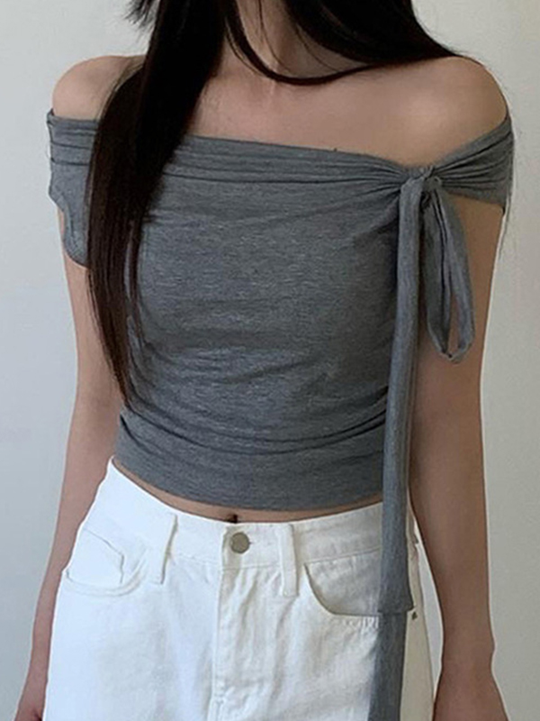 Tie Knot One Shoulder Short Sleeve Tee