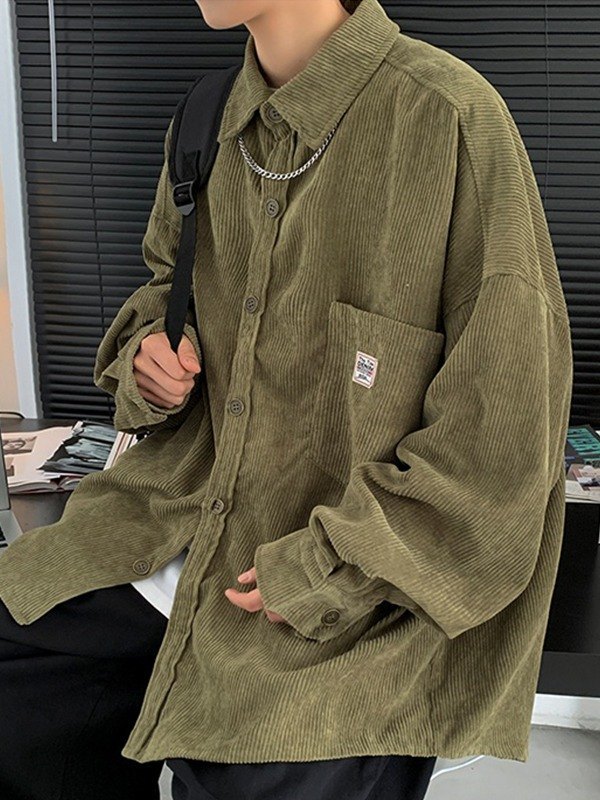 Men's Corduroy Loose Button Down Shirt-3