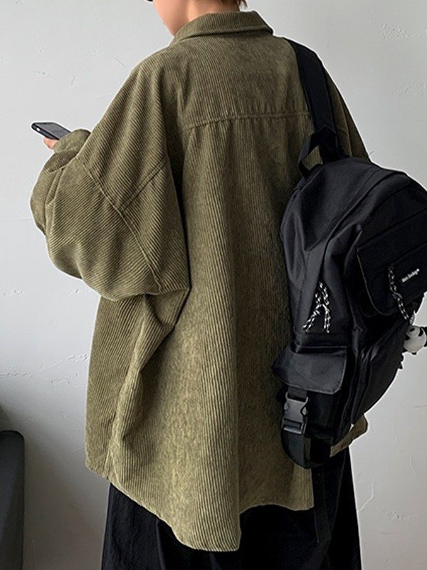 Men's Corduroy Loose Button Down Shirt-4