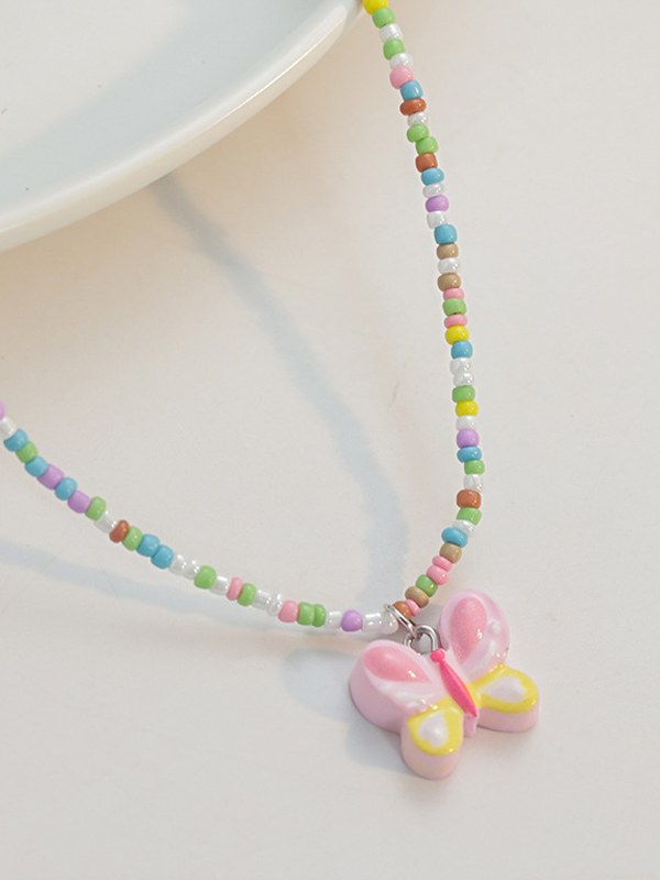 1pc Colorful Beaded Butterfly Necklace