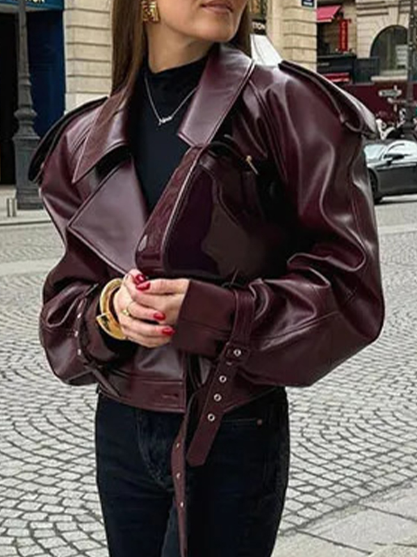Pu Lapel Adjustable Cuffs Retro Motorcycle Jacket