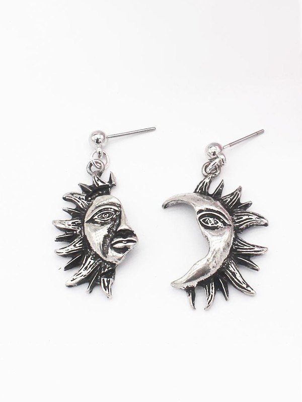 Dark Sun Moon Asymmetrical Earrings