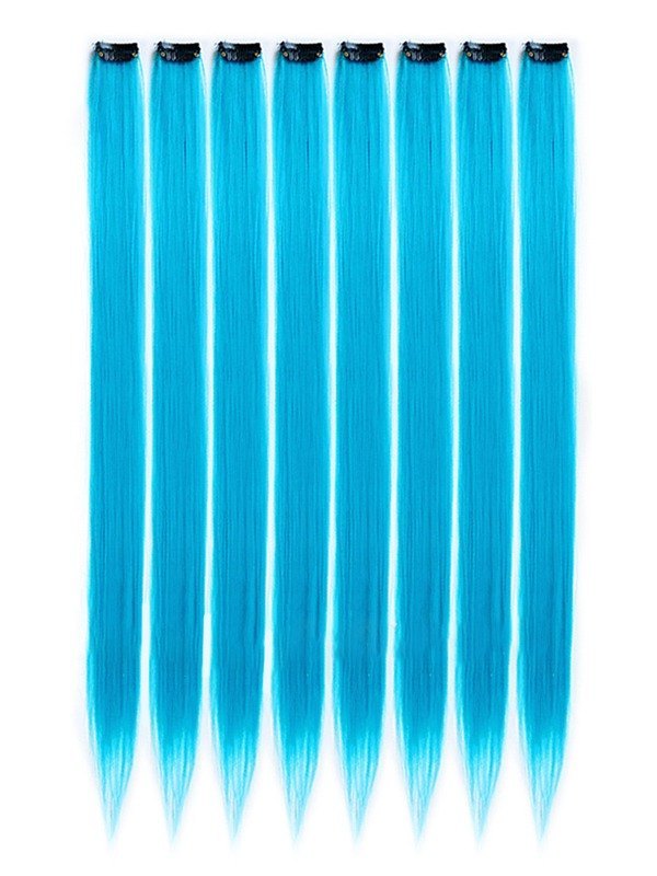 1pc Blue Long Straight Clip In Hair Extension