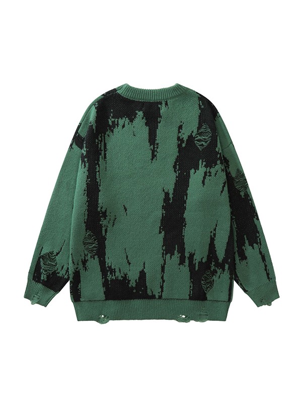 Men’s Jacquard Distressed Pullover Sweater