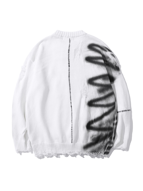 Men’s Graffiti Distressed Pullover Sweater