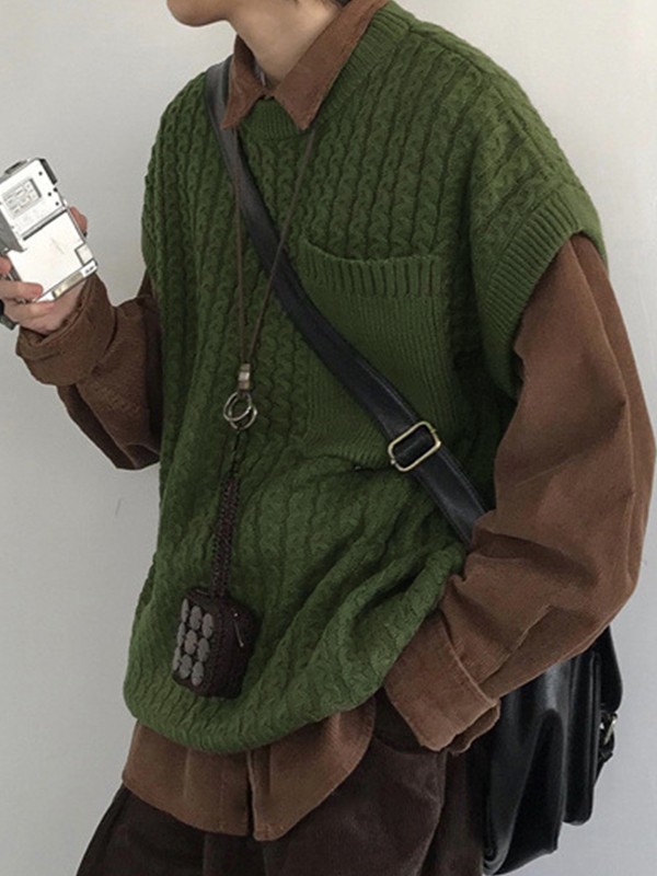 Men’s Pocket Front Cable Knit Sweater Vest