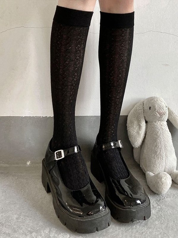 Solid Color Jacquard Knee High Socks