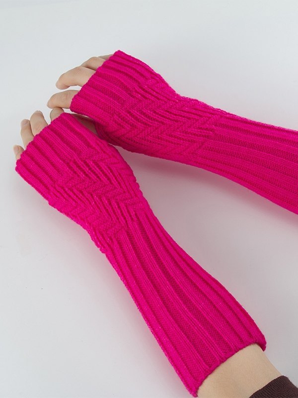 Fingerless Jacquard Ribbed Knit Arm Warmer