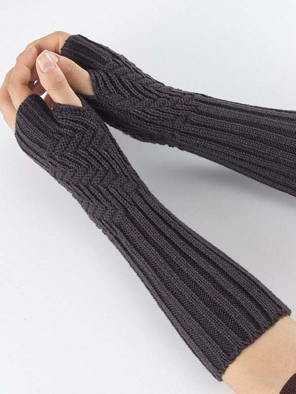 Fingerless Jacquard Ribbed Knit Arm Warmer