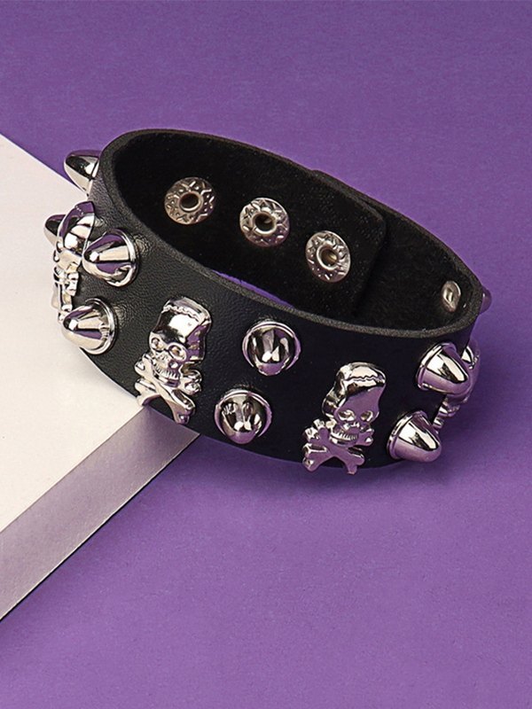 Punk Rivet Skull Chunky Pu Leather Bracelet