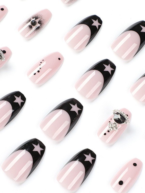 24pcs Rhinestone Cosmos Star Press On Nails