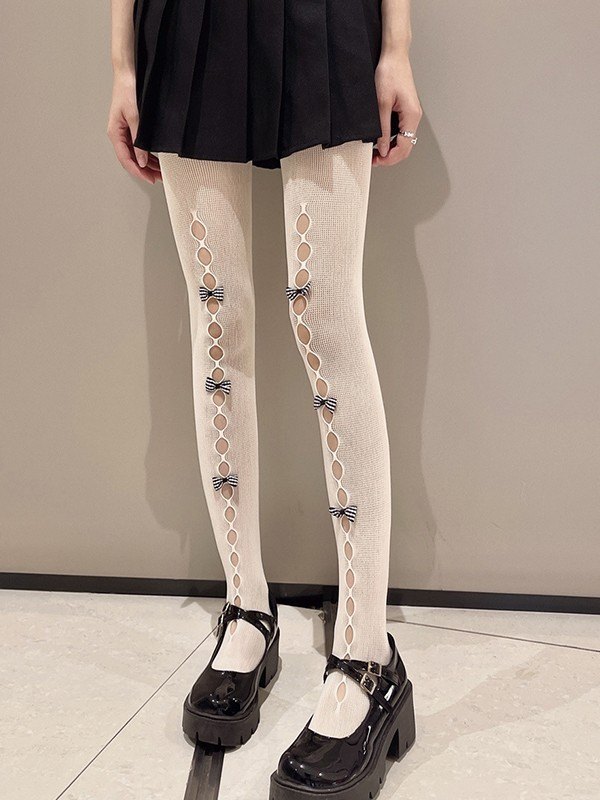 Bow Embellish Cutout Tights
