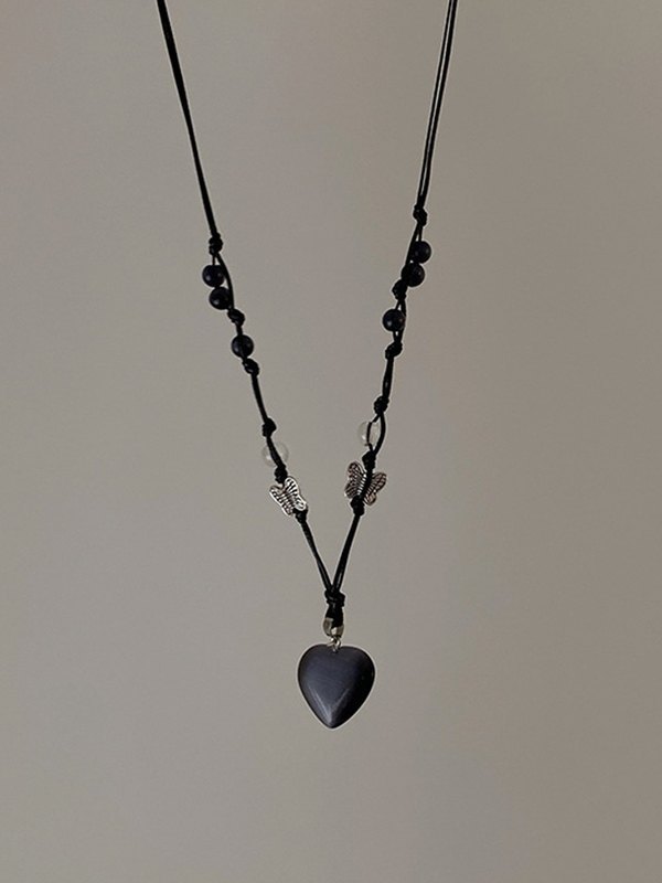 Stone Heart Butterfly Charm Necklace
