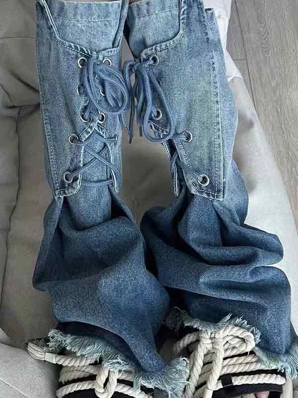 Vintage Blue Ombre Burr Lace Up Leg Warmer