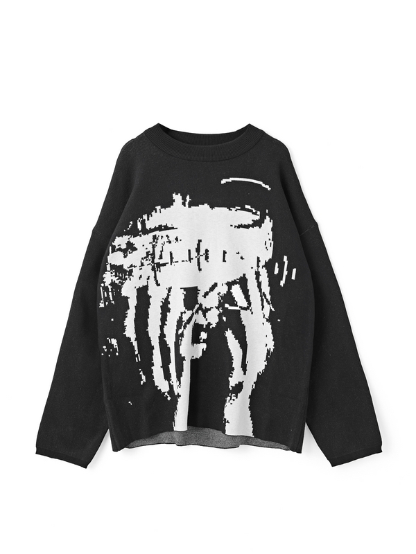 Men’s Abstract Portrait Print Knit Sweater
