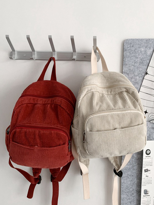 Solid Color Corduroy Mini Backpack