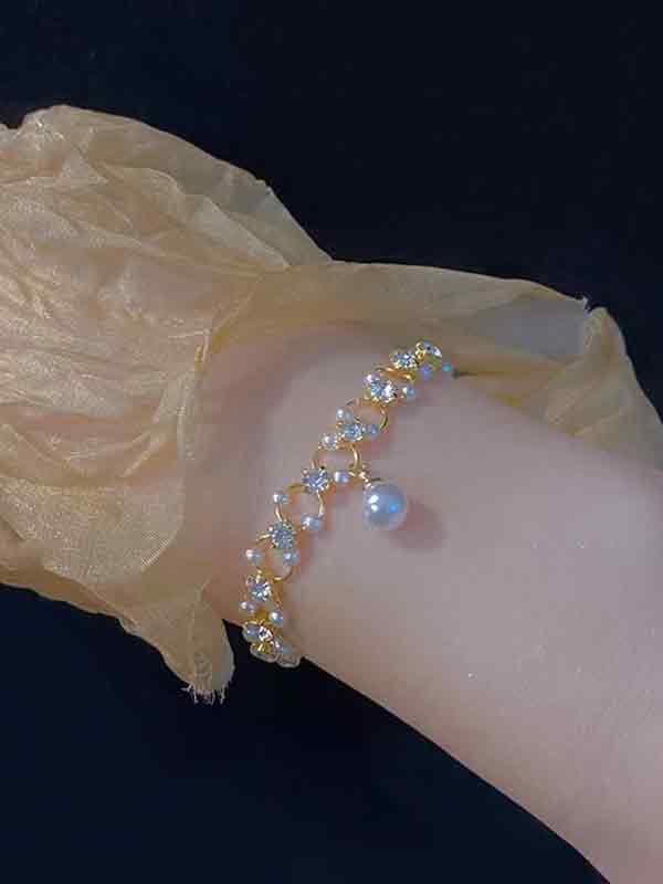 Diamond Pearl Decor Pendant Bracelet