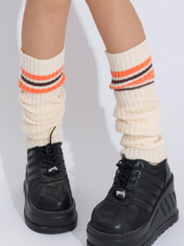 Preppy Ribbed Stripe Splice Leg Warmer
