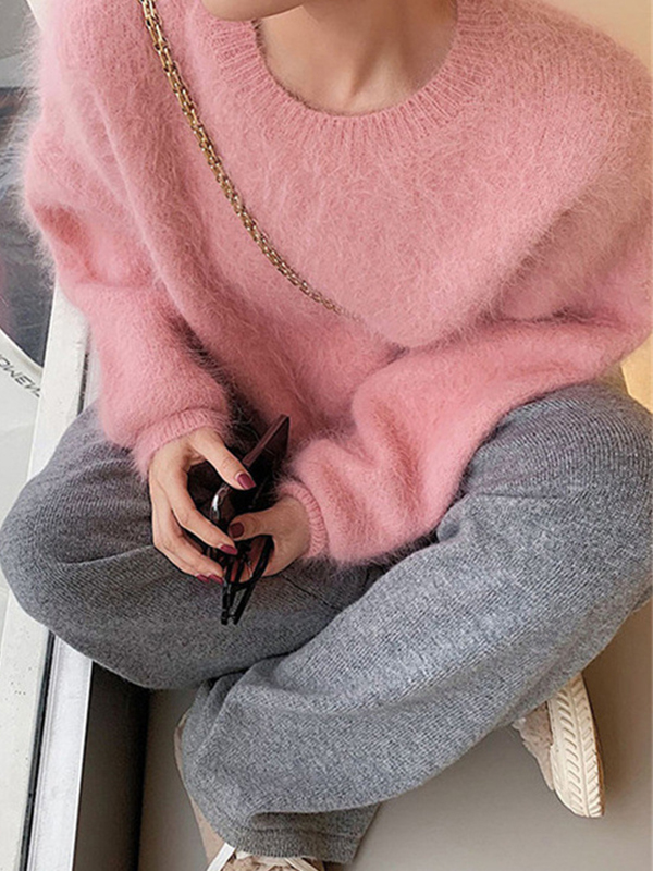 Fuzzy Solid Pullover Sweater