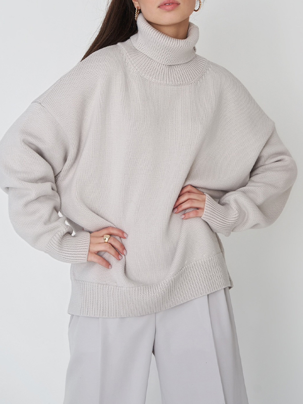 Basic Solid Turtleneck Pullover Knit Sweater