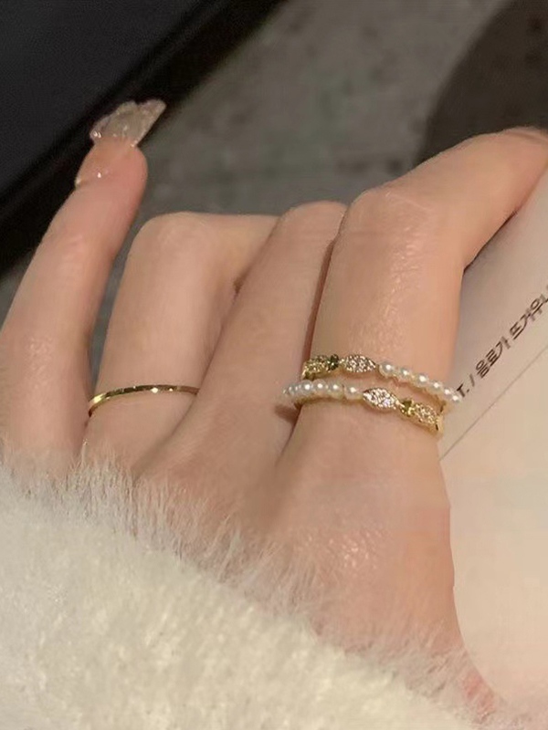 2Pcs Fairycore Bow Pearl Ring